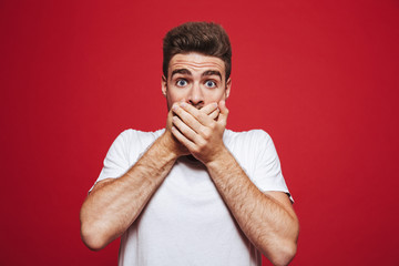 Portrait of a shocked young bearded man cover