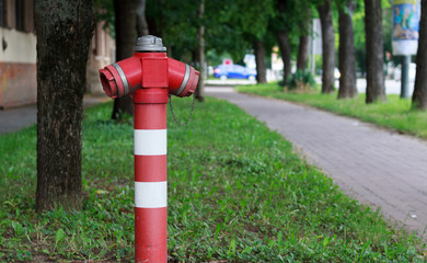A red fire hydrant in street