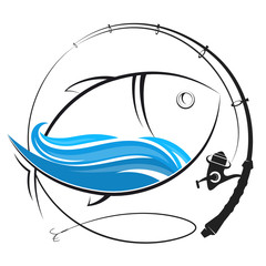 Fishing rod silhouette and fish