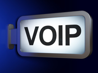 Web design concept: VOIP on advertising billboard background, 3D rendering