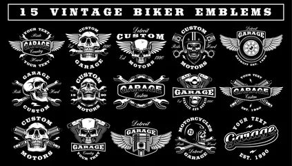 Foto op Plexiglas Set of Vintage Biker Emblems © Harry Kasyanov