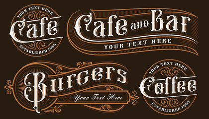 Set of vintage lettering illustrations of catering.