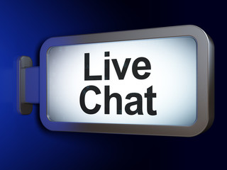 Web development concept: Live Chat on advertising billboard background, 3D rendering
