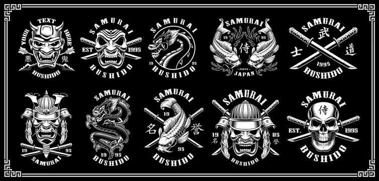 Set of samurai emblems (for dark background)