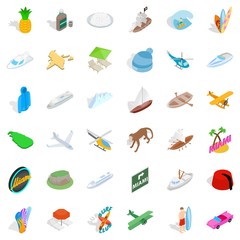 Summer miami icons set. Isometric style of 36 summer miami vector icons for web isolated on white background