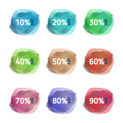 Set of banner elements. Discount tag collection, special offer. 10% - 90% set banner, symbol vector, big sale. Sale stickers collection. 