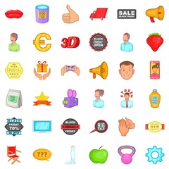 Advertising icons set. Cartoon style of 36 advertising vector icons for web isolated on white background