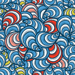 Seamless pattern with hand drawn seashells, mussels. Marine theme.