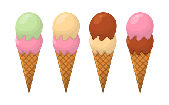 Set of Ice Cream Cartoon Icon. Summer Sundae Logo and Label for Ice Cream Shop. Vector Illustration