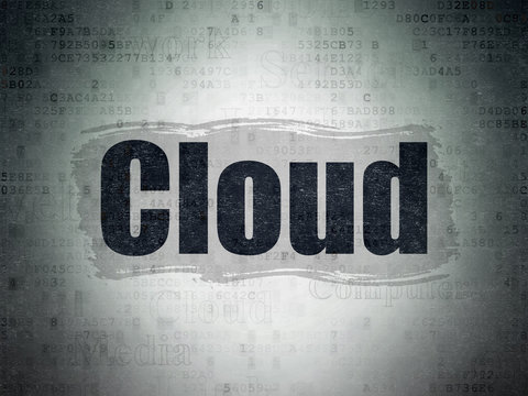 Cloud computing concept: Painted black text Cloud on Digital Data Paper background with   Tag Cloud
