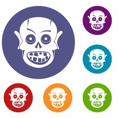 Living dead icons set in flat circle red, blue and green color for web