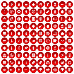100 lunch icons set in red circle isolated on white vector illustration