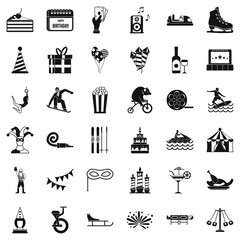 Amusement park icons set. Simple style of 36 amusement park vector icons for web isolated on white background