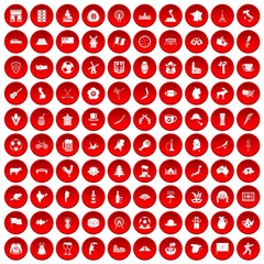100 map icons set in red circle isolated on white vector illustration