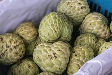 Custard apple fruit for sale in the fresh market,common name The sugar-apple or sweetsop.