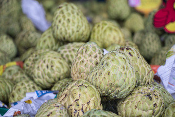 Custard apple fruit for sale in the fresh market,common name The sugar-apple or sweetsop.
