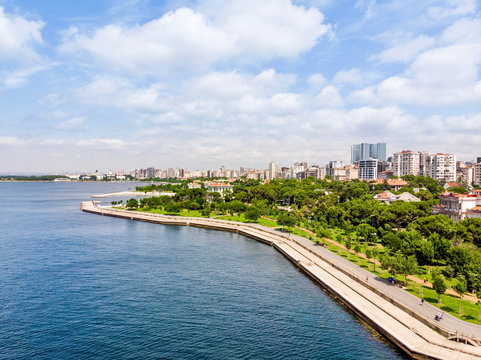 Aerial Drone View of Caddebostan / Istanbul Seaside