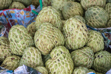 Custard apple fruit for sale in the fresh market,common name The sugar-apple or sweetsop.
