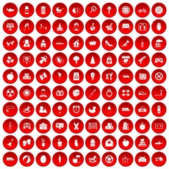 100 maternity leave icons set in red circle isolated on white vector illustration