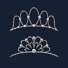 Tiara crowns set. Wedding diadem with diamonds and pearls. © rea_molko