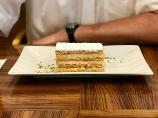 Mille Feuille Layer Cake with Cream Served at Restaurant.