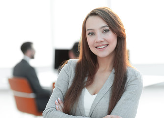 Obraz premium business woman on blurred background office