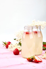 Kombucha tea with elderflower and strawberry
