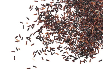 Organic black rice isolated on white background, top view