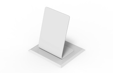 Blank table tent on isolated white background, 3d illustration