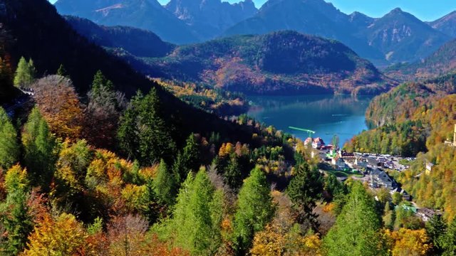 Hohenschwangau lake near  Neuschwanstein Castle and Alps mountains at fall, Bavaria, Germany