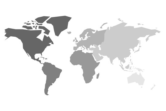 Map of World continents in grey color