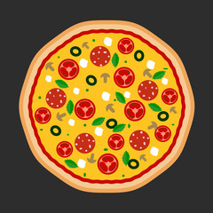 Pizza vector flat icons isolated on dark background.