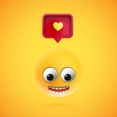 High detailed smiley with 3D heart sign, vector illustration