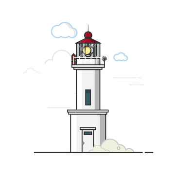 White lighthouse.Outline vector illustration.