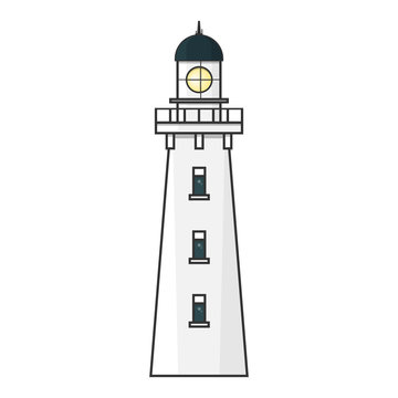 White lighthouse.Flat outline vector icon.