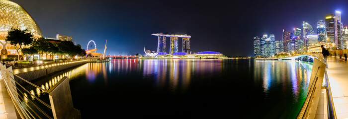 SINGAPORE - APRIL 26, 2018: Panorama view of Marina Bay. Marina Bay is one of the most famous tourist attraction in Singapore.