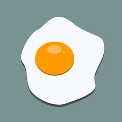 Fried egg icon with flat color style isolated with solid background. Fresh fried egg delicious cuisine dish.