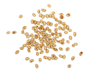 Roasted soybeans isolated on white background, top view