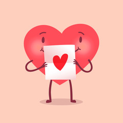 Heart holding a paper with a heart. Vector illustration