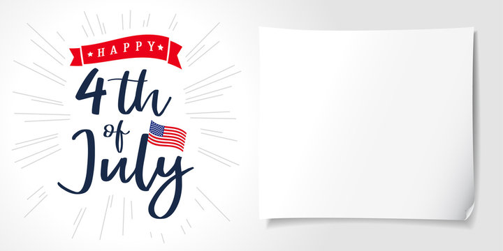 Happy 4th of July, Independence Day of USA lettering poster. Happy Independence Day United States of America vector calligraphic background. Fourth of July sale illustration