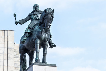 Fototapeta na wymiar Equestrian statue of Jan Zizka near Vitkov memorial