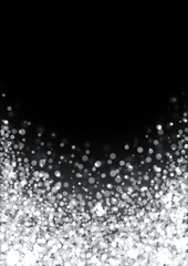 Silver glitter texture. Irregular confetti border on a black background. Christmas or party flyer design element. Vector illustration.