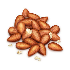 Handful of almond nuts on a white background. Vector elements for your design.