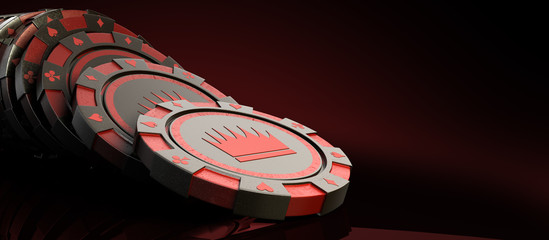 casino red chips isolated on white realistic 3d render objects on darck red