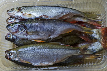 View of  freeze raw small fish in the bowl after cleaning, Sofia, Bulgaria  