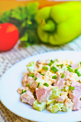 Salad with ham and mayonnaise