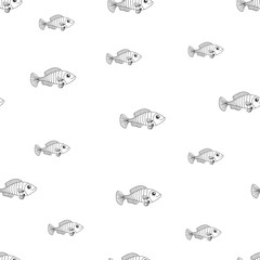 Seamless pattern with black line fish