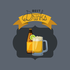 best drink beer bottle with cup frame vector illustration design