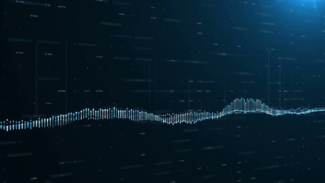 Abstract background with animation of growing charts and flowing counters of numbers. Financial figures and diagrams showing increasing profits