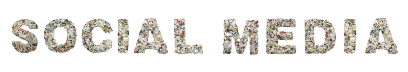 the word  SOCIAL MEDIA made from newspaper confetti